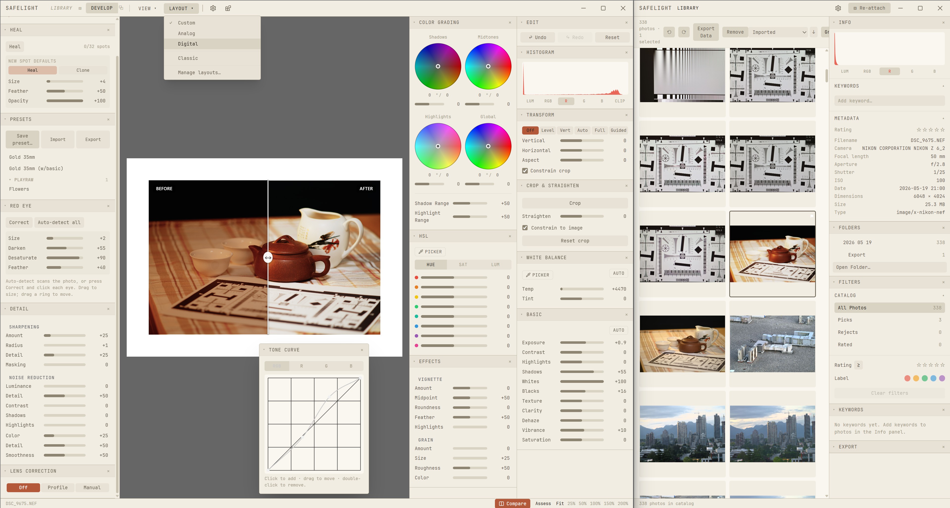 Safelight with a customized panel layout